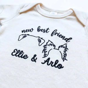 personalized baby onesie with embroidered dog ears for newborn dog sibling outfit