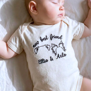 personalized baby onesie with embroidered dog ears for newborn dog sibling outfit