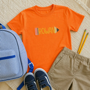 Personalized Back to School T-shirt for Elementary Kids - Embroidered Name in Pencil Youth Tee