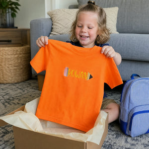 Personalized Back to School T-shirt for Elementary Kids - Embroidered Name in Pencil Youth Tee
