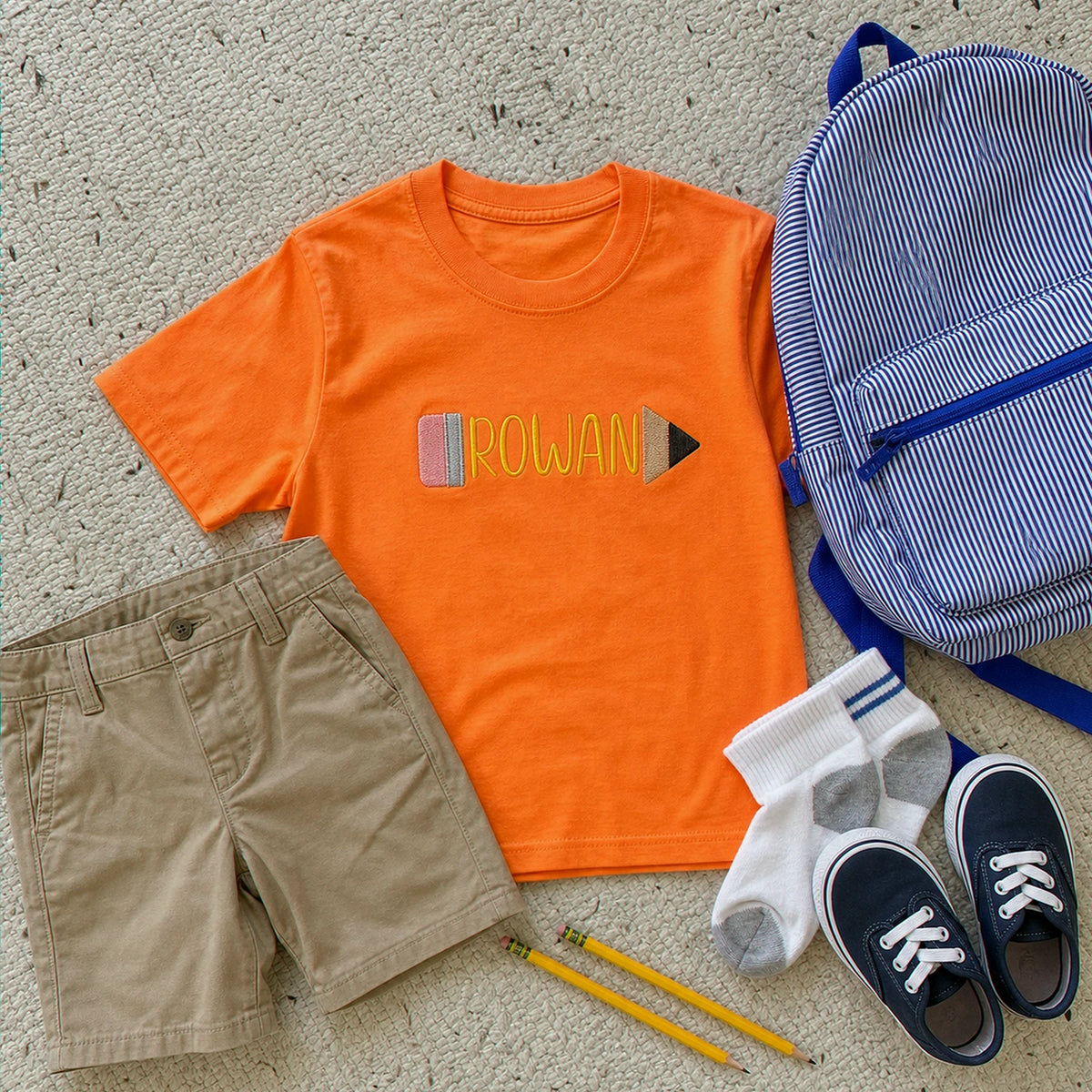 Personalized Back to School T-shirt for Elementary Kids - Embroidered Name in Pencil Youth Tee