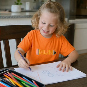 Personalized Back to School T-shirt for Elementary Kids - Embroidered Name in Pencil Youth Tee