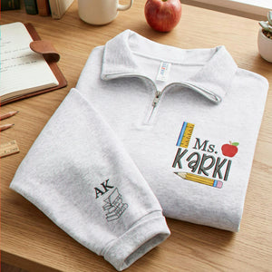 Personalized Elementary Teacher Quarter Zip - Embroidered Name & Retro School Themed Sweatshirt - Teacher Appreciation Gift