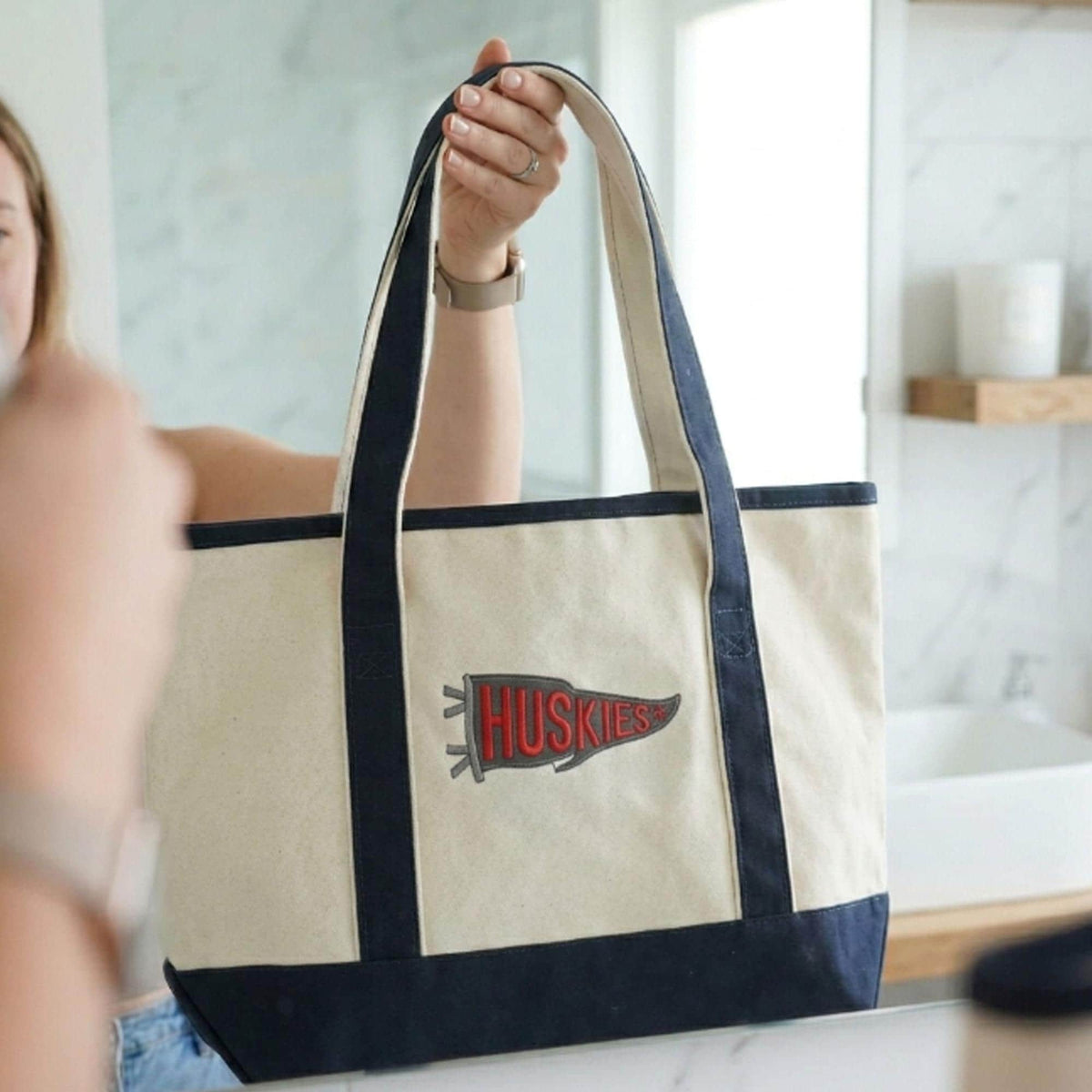 Custom Embroidered Mascot College Name Pennant Tote Bag, Graduation Gift for Her