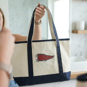 Custom Embroidered Mascot College Name Pennant Tote Bag, Graduation Gift for Her