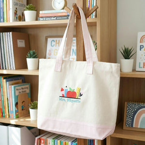 Personalized Teacher Zipper Tote Bag - Embroidered Name Apple Pencil Icon