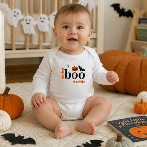 Personalized First Halloween Baby Bodysuit - Embroidered Name with Pumpkin Patch One-Piece, First Fall Season Gift