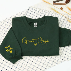 Personalized Great Gigi sweatshirt embroidered with grandkids names custom grandma gift