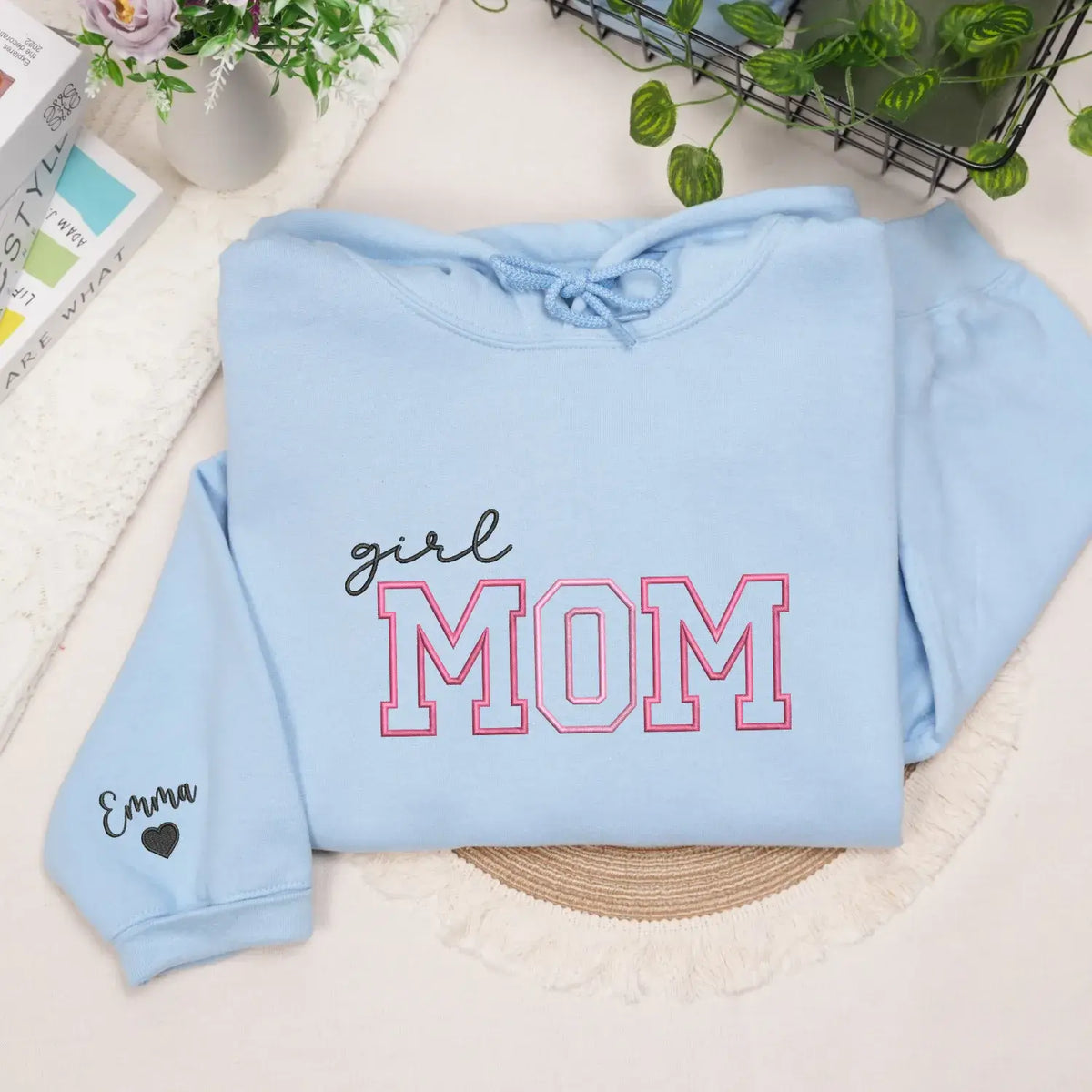 personalized girl mom embroidered sweatshirt with custom name cozy mother's day gift for mom with daughters