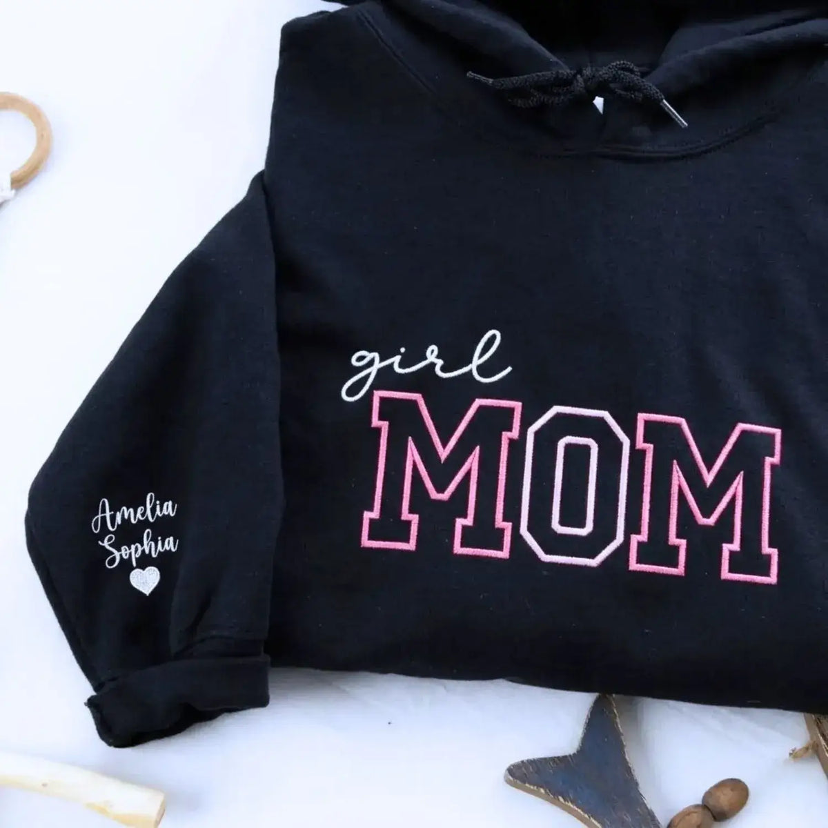 personalized girl mom embroidered sweatshirt with custom name cozy mother's day gift for mom with daughters