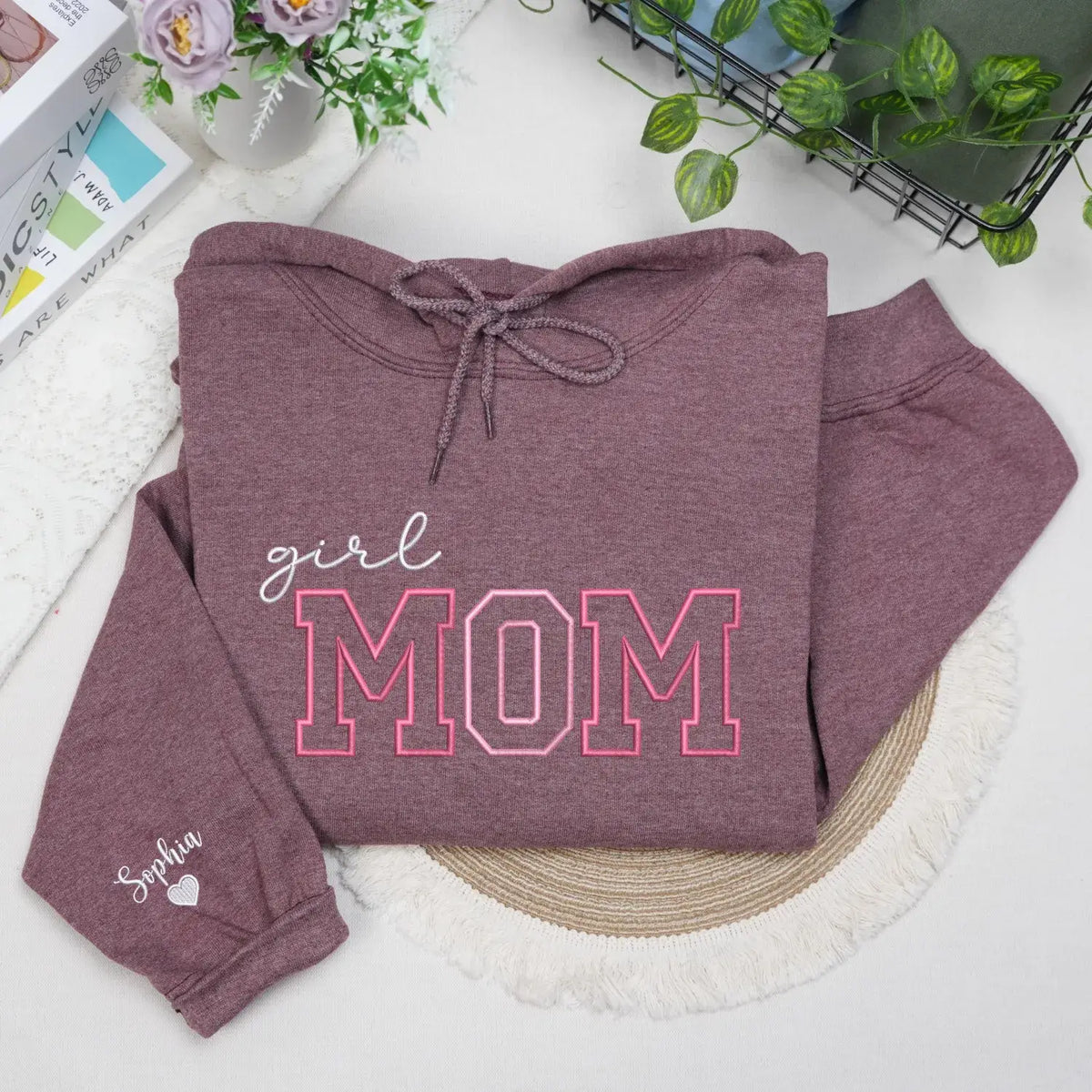 personalized girl mom embroidered sweatshirt with custom name cozy mother's day gift for mom with daughters