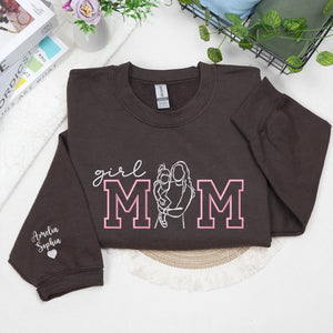 personalized girl mom sweatshirt with custom photo portrait and kids name embroidered design