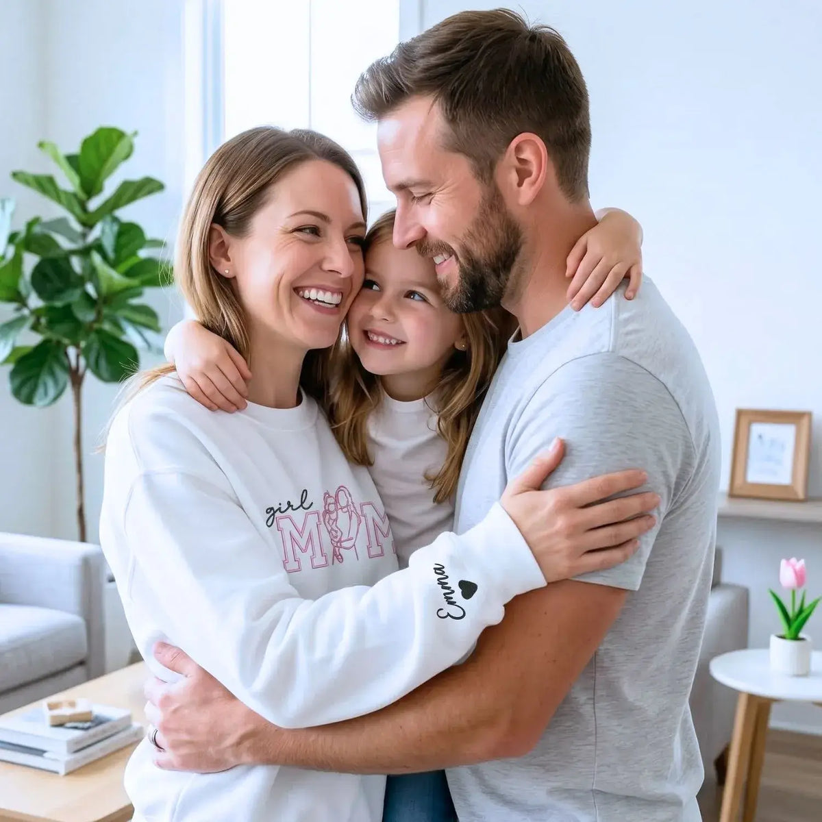 Custom Embroidered Girl Mom with Photo Portrait Sweatshirt and Kids Name, Personalized Gift for Girl Mom