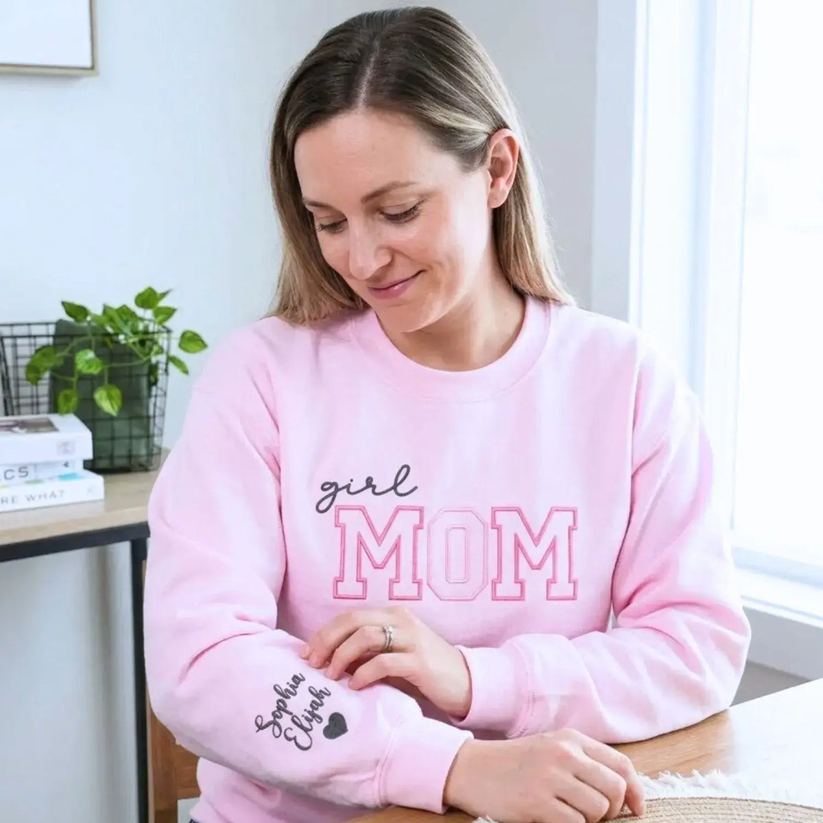 personalized girl mom embroidered sweatshirt with custom name cozy mother's day gift for mom with daughters