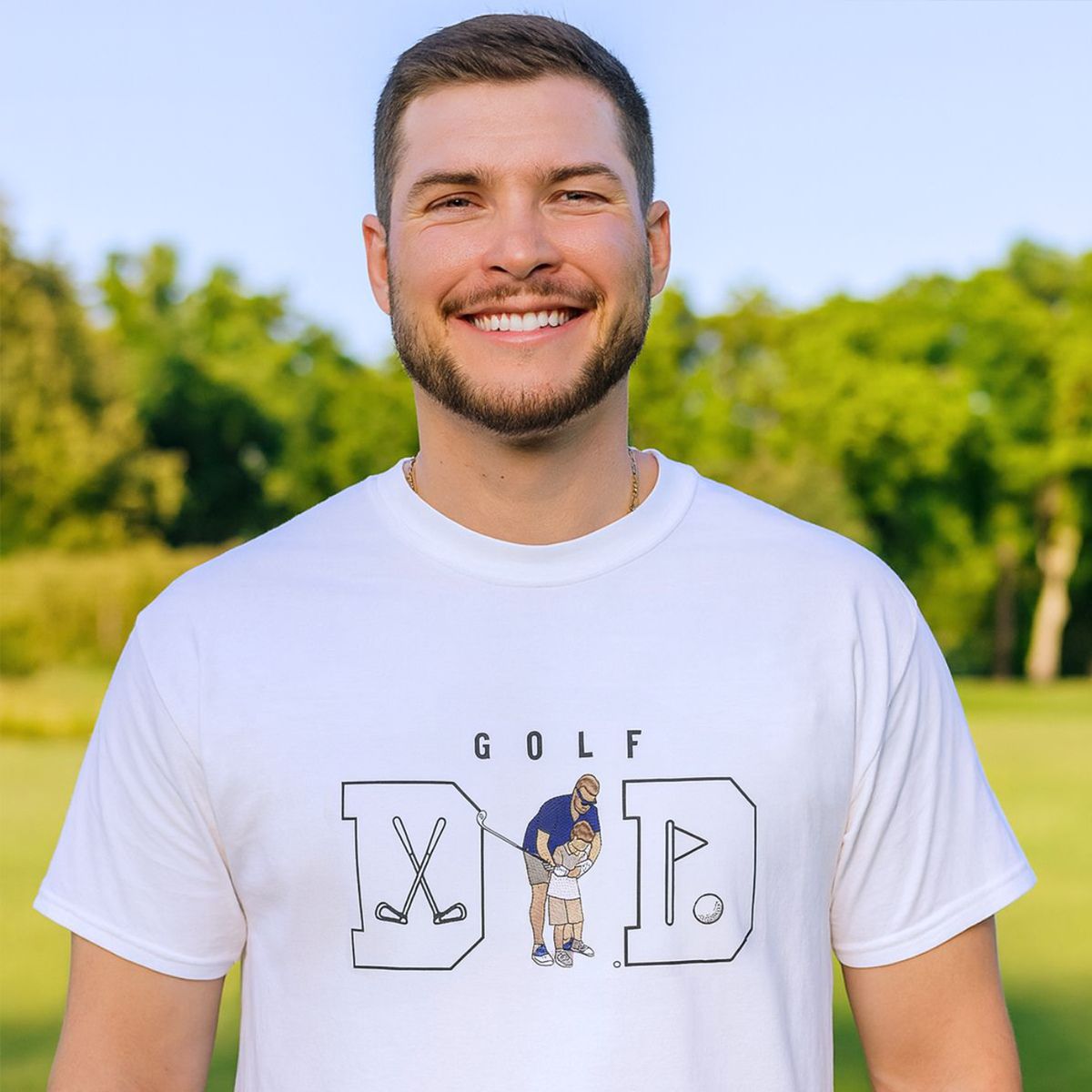 Custom golf shirt for dad with embroidered photo and name on sleeve