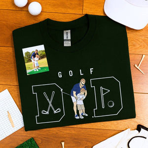 Custom golf shirt for dad with embroidered photo and name on sleeve