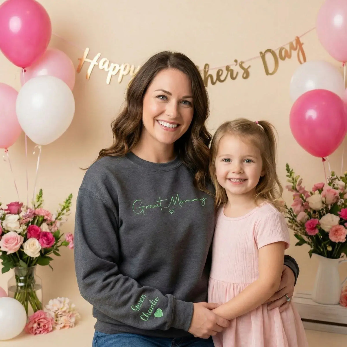 Custom embroidered grandma sweatshirt with kids names personalized Mother's Day gift for mom or grandmother