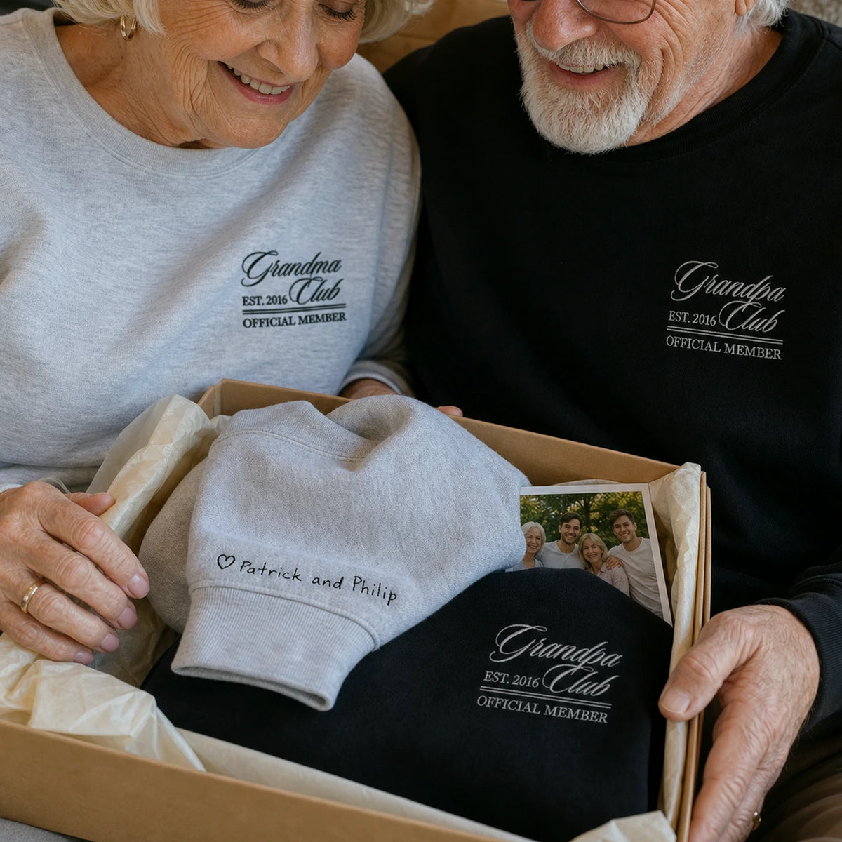 Personalized Grandpa Grandma Club Sweatshirt - Embroidered EST Year & Custom on Sleeve, Grandparent Day Gift