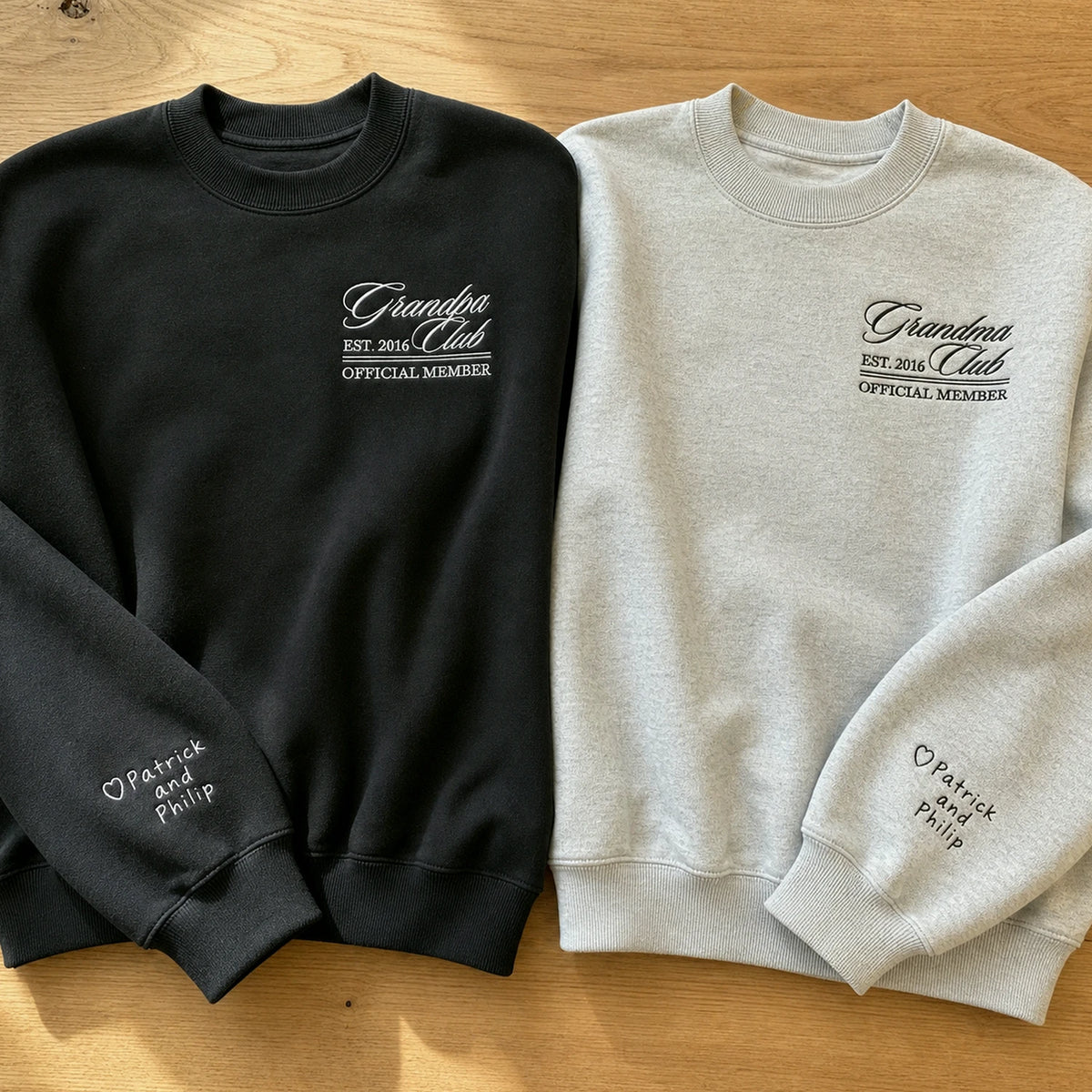 Personalized Grandpa Grandma Club Sweatshirt - Embroidered EST Year & Custom on Sleeve, Grandparent Day Gift