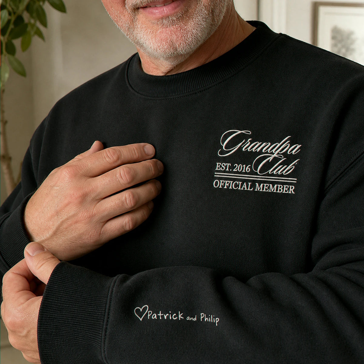Personalized Grandpa Grandma Club Sweatshirt - Embroidered EST Year & Custom on Sleeve, Grandparent Day Gift
