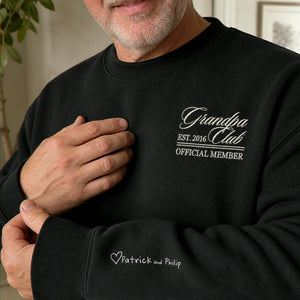 Personalized Grandpa Grandma Club Sweatshirt - Embroidered EST Year & Custom on Sleeve, Grandparent Day Gift