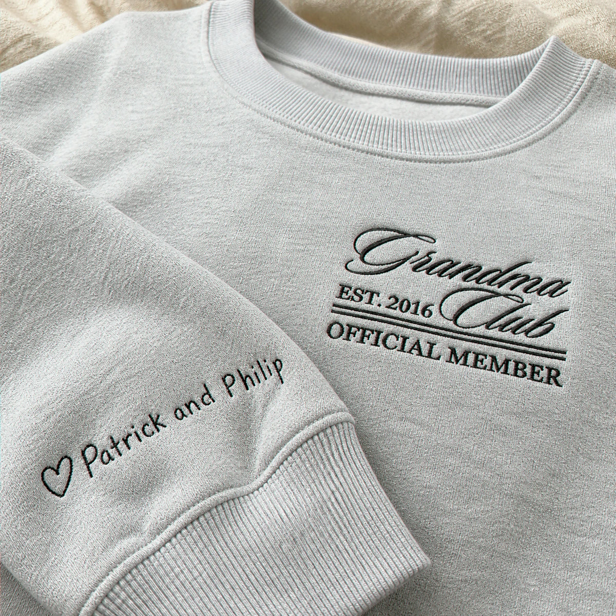 Personalized Grandpa Grandma Club Sweatshirt - Embroidered EST Year & Custom on Sleeve, Grandparent Day Gift