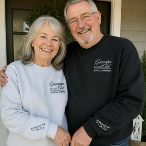 Personalized Grandpa Grandma Club Sweatshirt - Embroidered EST Year & Custom on Sleeve, Grandparent Day Gift