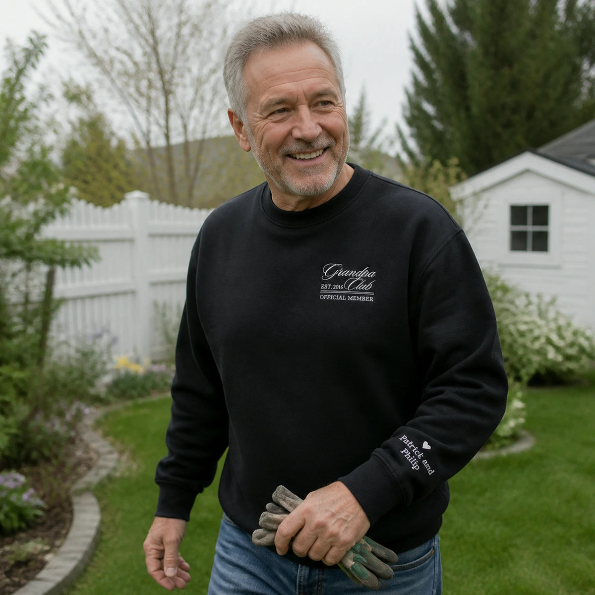 Personalized Grandpa Grandma Club Sweatshirt - Embroidered EST Year & Custom on Sleeve, Grandparent Day Gift