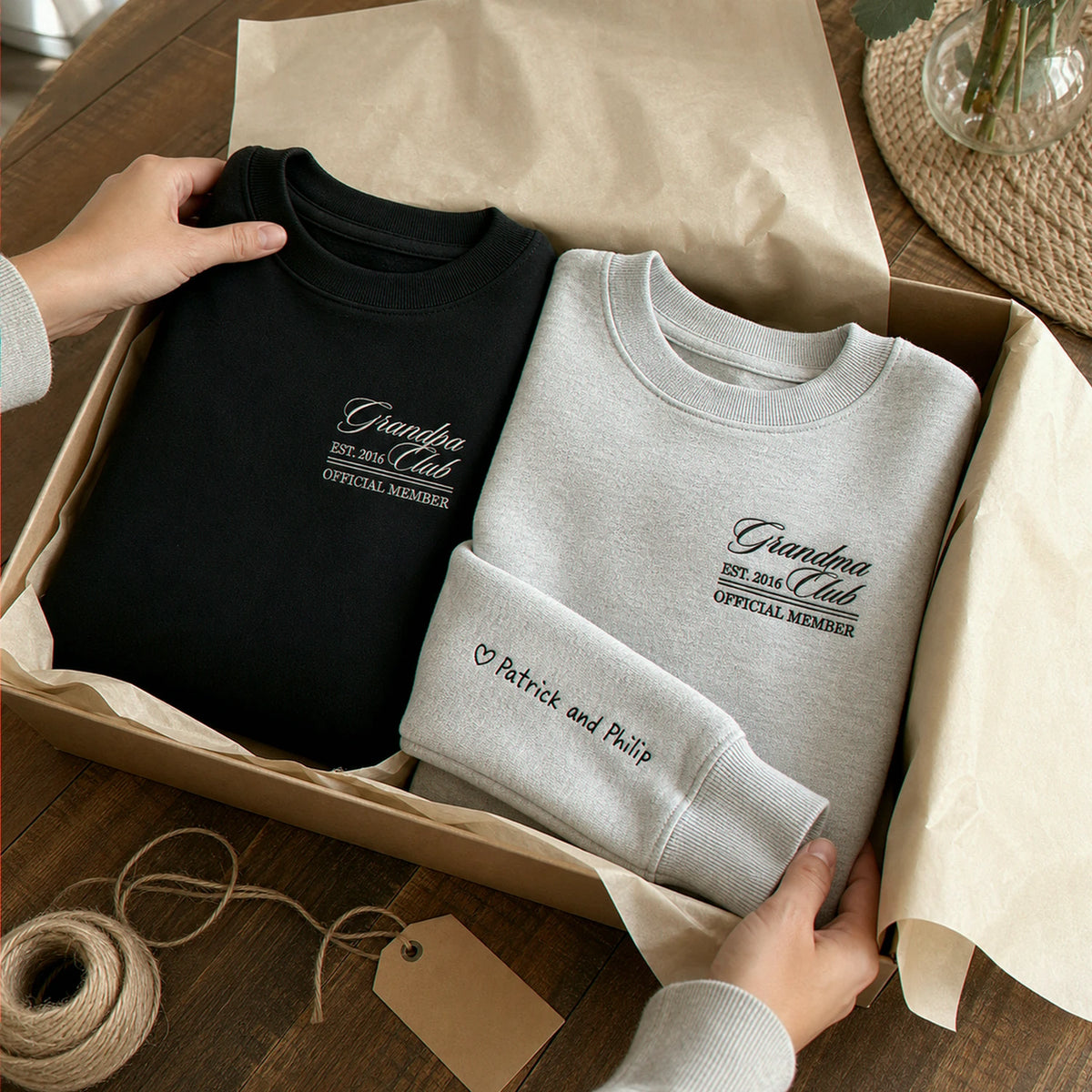 Personalized Grandpa Grandma Club Sweatshirt - Embroidered EST Year & Custom on Sleeve, Grandparent Day Gift