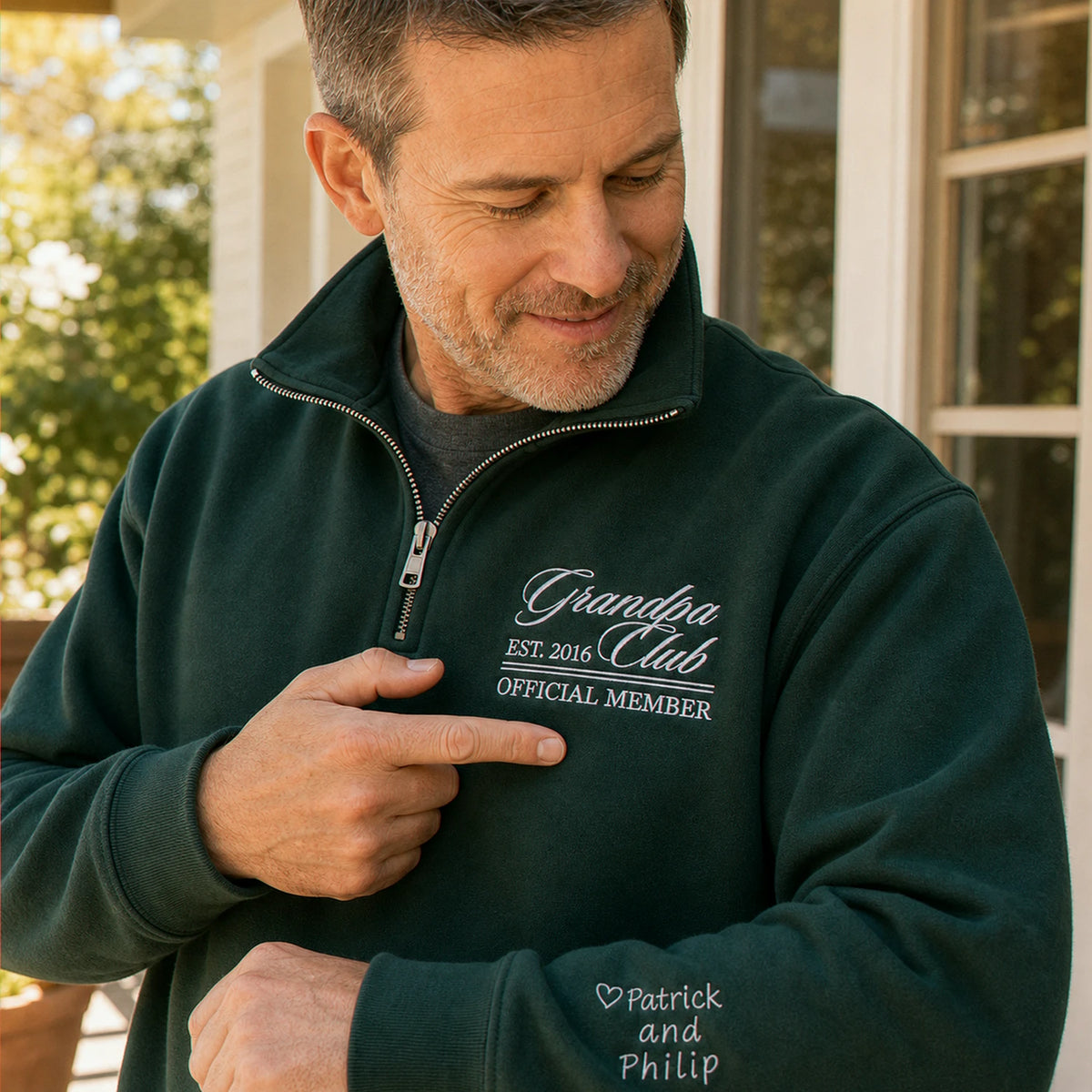 Personalized Grandpa Grandma Club Quarter Zip Sweatshirt - Embroidered Established Year, Grandparent Day Gift