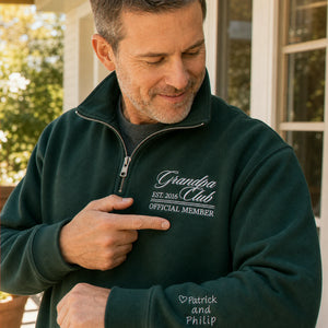 Personalized Grandpa Grandma Club Quarter Zip Sweatshirt - Embroidered Established Year, Grandparent Day Gift