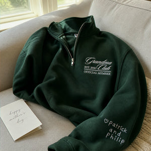 Personalized Grandpa Grandma Club Quarter Zip Sweatshirt - Embroidered Established Year, Grandparent Day Gift