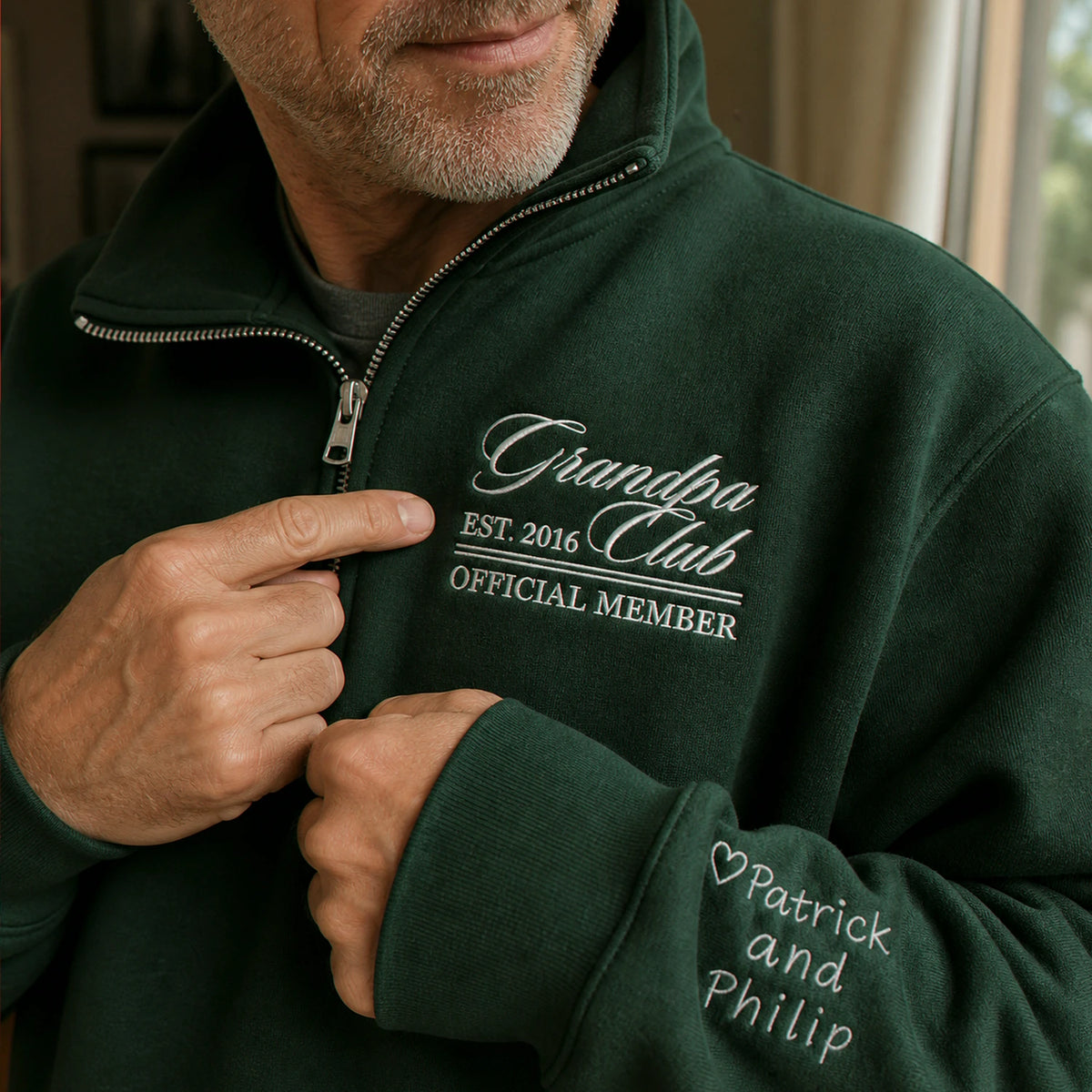 Personalized Grandpa Grandma Club Quarter Zip Sweatshirt - Embroidered Established Year, Grandparent Day Gift