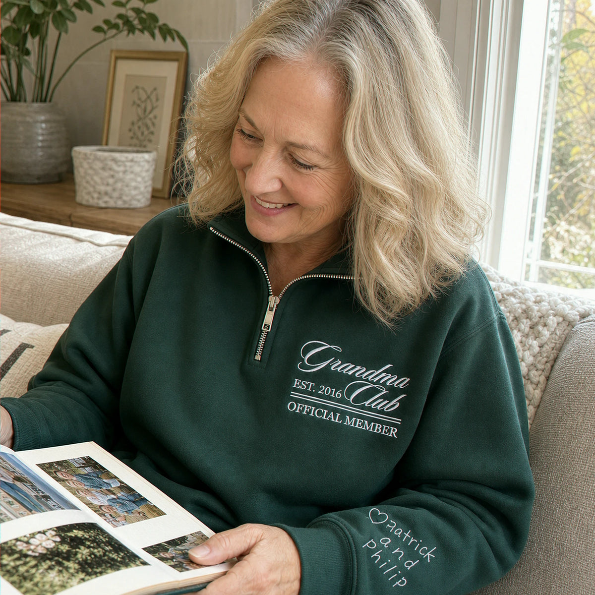 Personalized Grandpa Grandma Club Quarter Zip Sweatshirt - Embroidered Established Year, Grandparent Day Gift