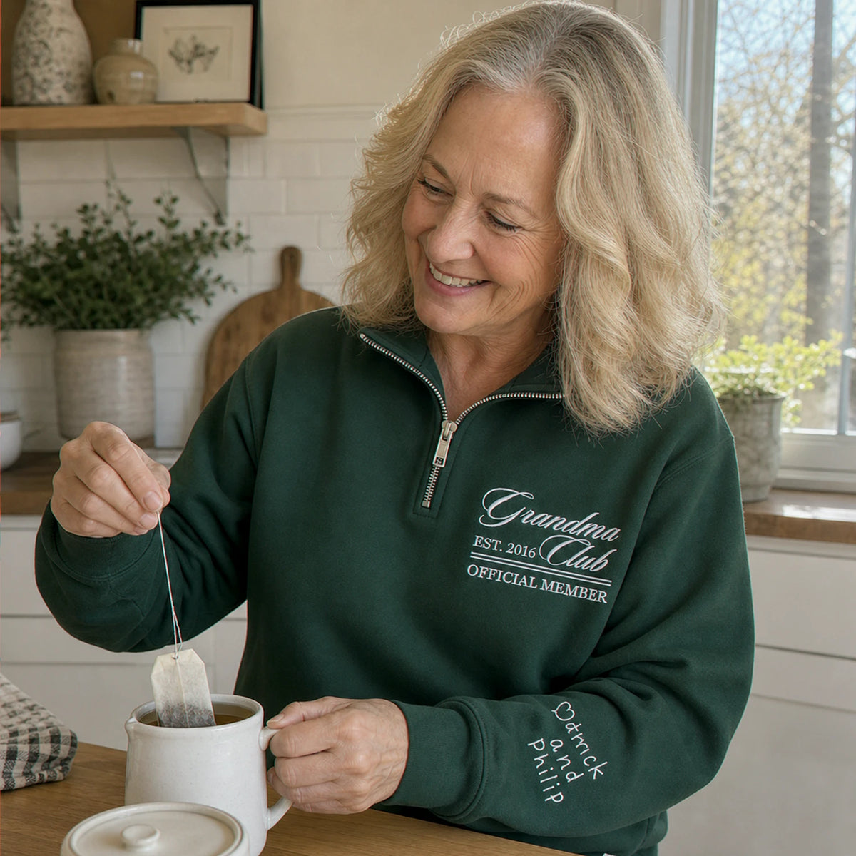 Personalized Grandpa Grandma Club Quarter Zip Sweatshirt - Embroidered Established Year, Grandparent Day Gift