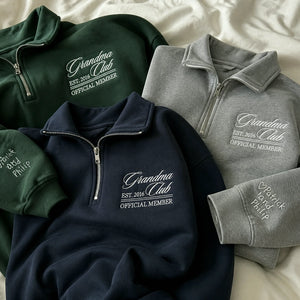 Personalized Grandpa Grandma Club Quarter Zip Sweatshirt - Embroidered Established Year, Grandparent Day Gift