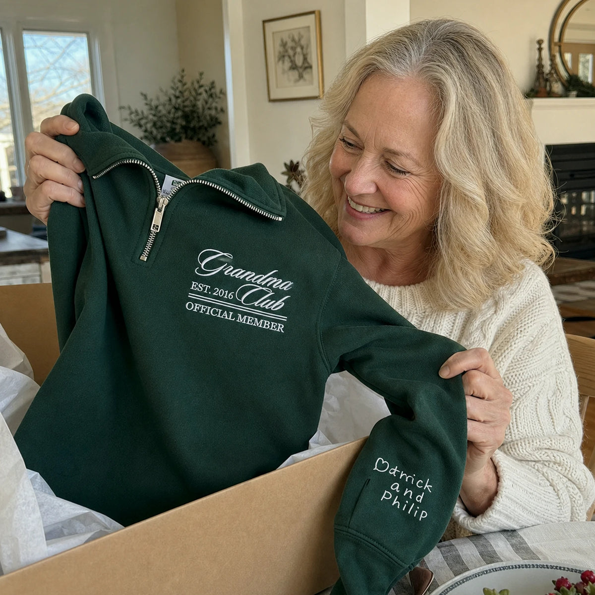 Personalized Grandpa Grandma Club Quarter Zip Sweatshirt - Embroidered Established Year, Grandparent Day Gift