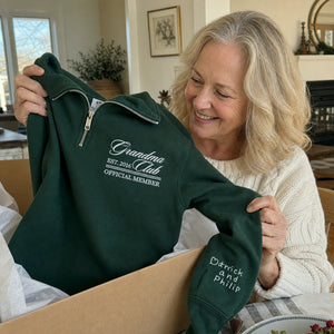 Personalized Grandpa Grandma Club Quarter Zip Sweatshirt - Embroidered Established Year, Grandparent Day Gift