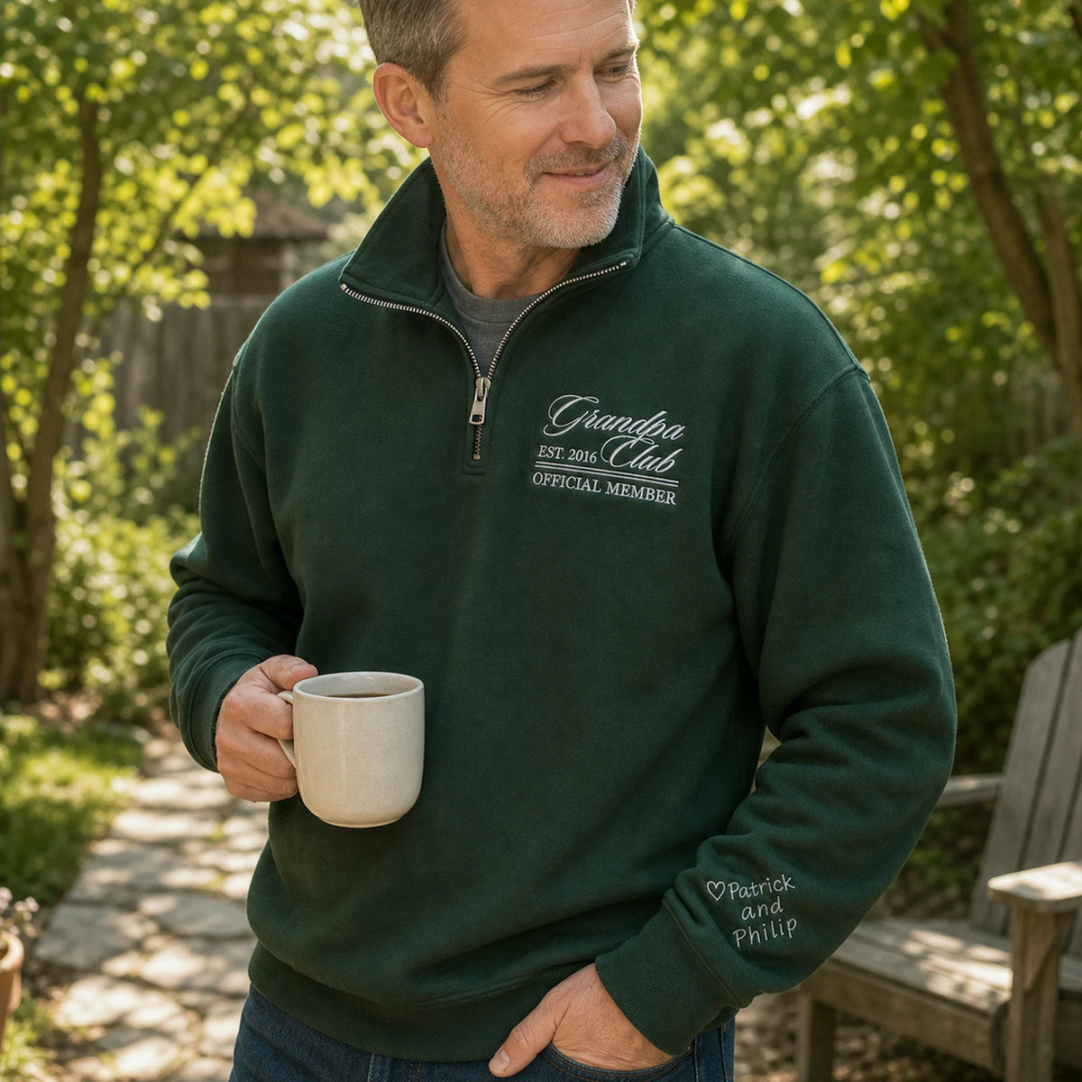 Personalized Grandpa Grandma Club Quarter Zip Sweatshirt - Embroidered Established Year, Grandparent Day Gift
