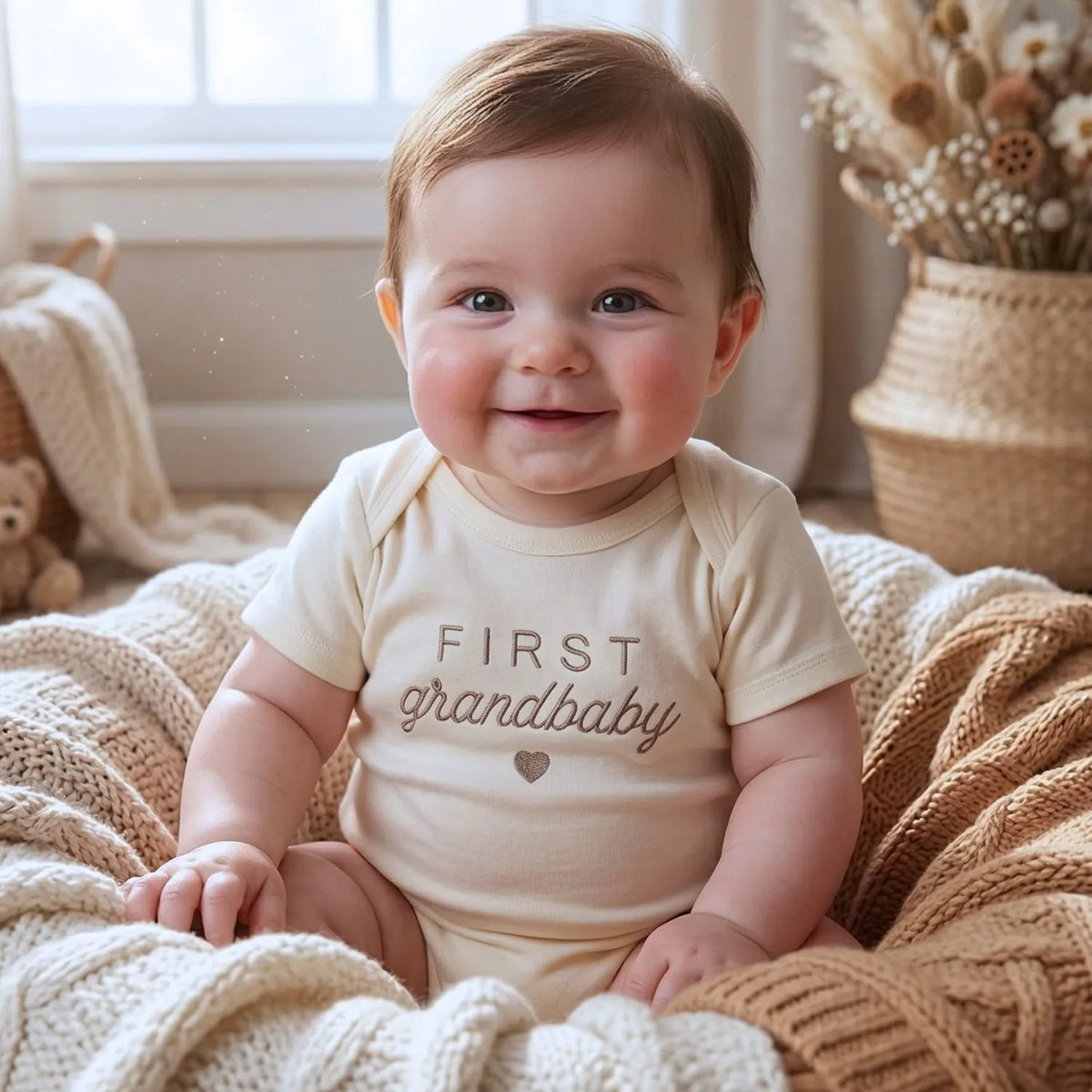 personalized embroidered baby onesie for first grandbaby pregnancy announcement gift for grandparents