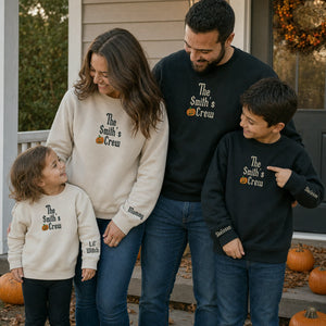 Personalized Family Halloween Matching Sweatshirt - Embroidered Pumpkin Name Crew Outfit, Fall Photo Sweaters