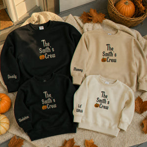 Personalized Family Halloween Matching Sweatshirt - Embroidered Pumpkin Name Crew Outfit, Fall Photo Sweaters