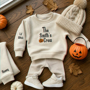Personalized Kid Halloween Family Crew Sweatshirt - Embroidered Pumpkin Name Matching Outfit, Fall Photo Sweaters