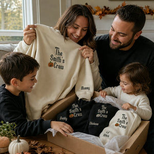 Personalized Family Halloween Matching Sweatshirt - Embroidered Pumpkin Name Crew Outfit, Fall Photo Sweaters