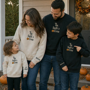 Personalized Family Halloween Matching Sweatshirt - Embroidered Pumpkin Name Crew Outfit, Fall Photo Sweaters