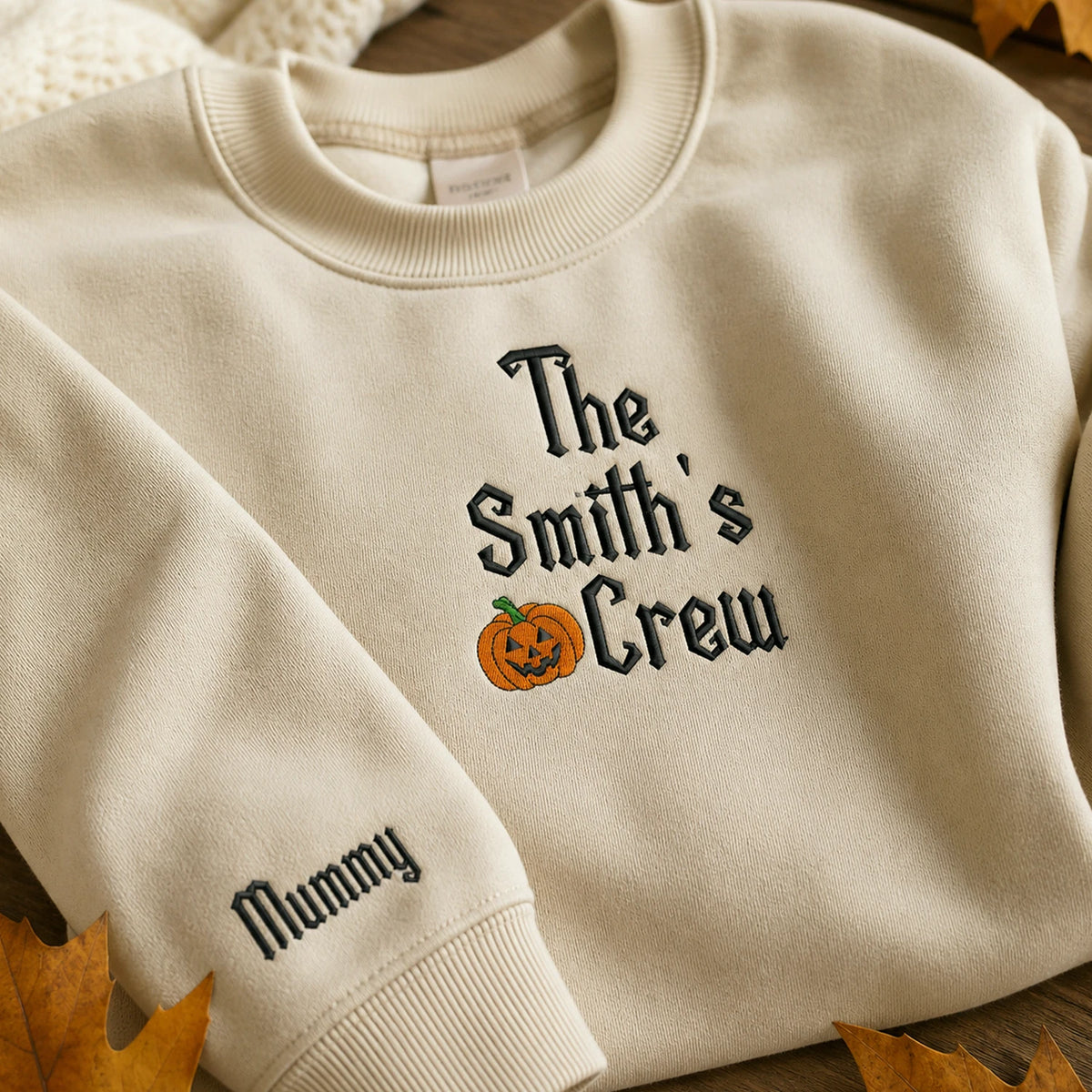 Personalized Family Halloween Matching Sweatshirt - Embroidered Pumpkin Name Crew Outfit, Fall Photo Sweaters