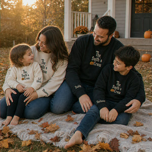 Personalized Kid Halloween Family Crew Sweatshirt - Embroidered Pumpkin Name Matching Outfit, Fall Photo Sweaters