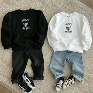 Personalized Halloween Sibling Kids Sweatshirt - Embroidered Spooky Big Bro Lil Bro Matching Sweater