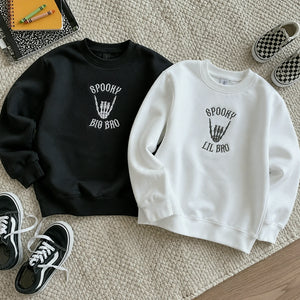 Personalized Halloween Sibling Kids Sweatshirt - Embroidered Spooky Big Bro Lil Bro Matching Sweater