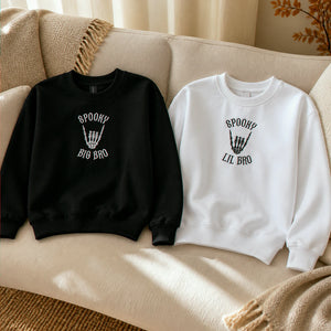 Personalized Halloween Sibling Kids Sweatshirt - Embroidered Spooky Big Bro Lil Bro Matching Sweater